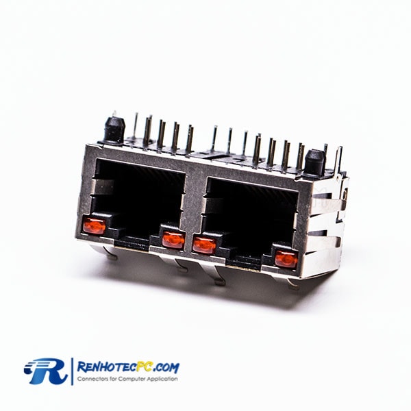 15 90 Degree RJ45 Cconnector Jack 2 Port with Shield and with LED for PCB