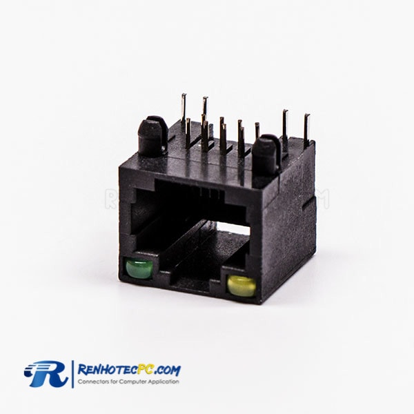 RJ45,Female,PCB Mount,8P,1 Port,Right Angle/90°,Without Shield,With LED,Black