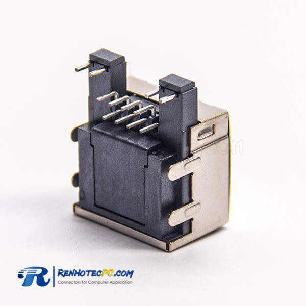 RJ45 Right Angle Single Port Female Connector Through Hole for PCB Mount Offset Type with LED