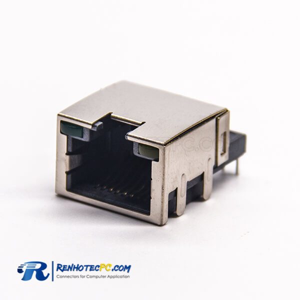 RJ45 Right Angle Single Port Female Connector Through Hole for PCB Mount Offset Type with LED RJ45 Right Angle Single Port Female Connector Through Hole for PCB Mount Offset Type with LED