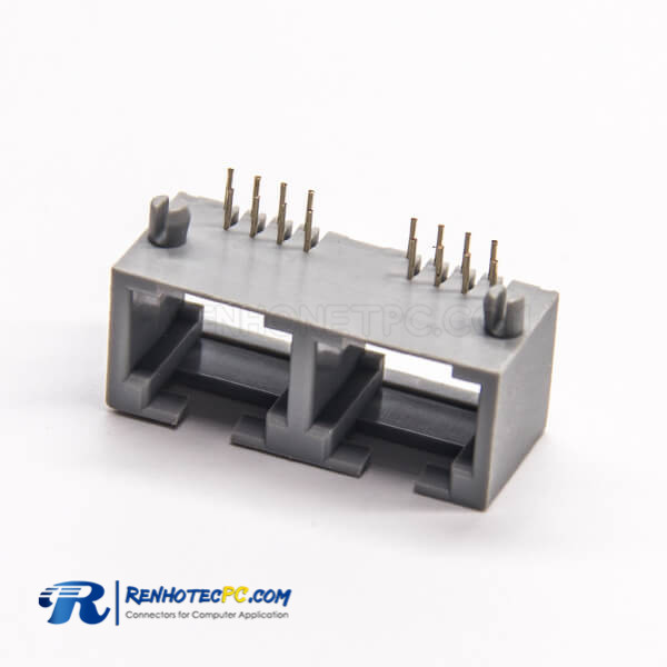 RJ45 Gray Plastic Double Prot Right Angle Unshielded DIP Type Without LED RJ45 Gray Plastic Double Prot Right Angle Unshielded DIP Type Without LED