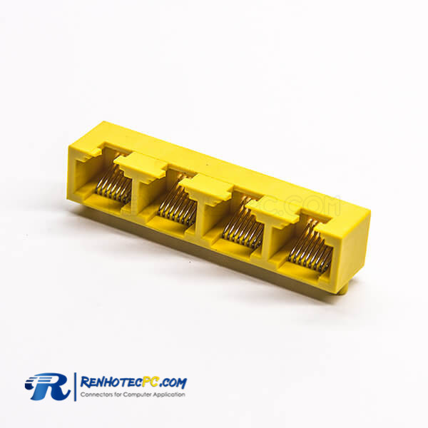 4 Port RJ45 Ethrenet Netword Socket Yellow Plastic Angled DIP for PCB Mount 4 Port RJ45 Ethrenet Netword Socket Yellow Plastic Angled DIP for PCB Mount