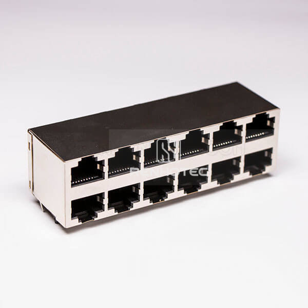 RJ45 Female Connector 2*6 Double Row 12 Port with Shield and Without LED