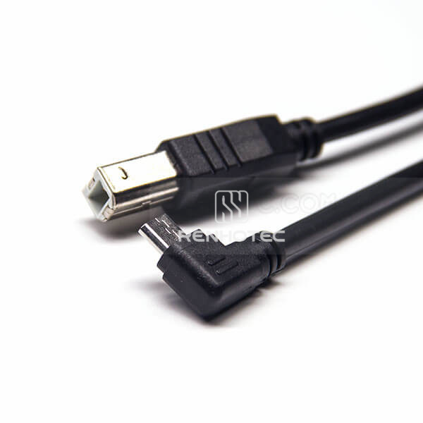 USB-B Straight Male to Micro USB Angled Male Cable