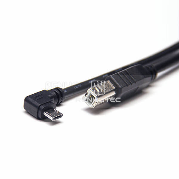 USB-B Straight Male to Micro USB Angled Male Cable