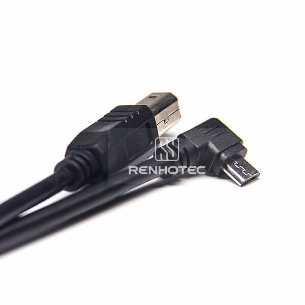 USB-B Straight Male to Micro USB Angled Male Cable