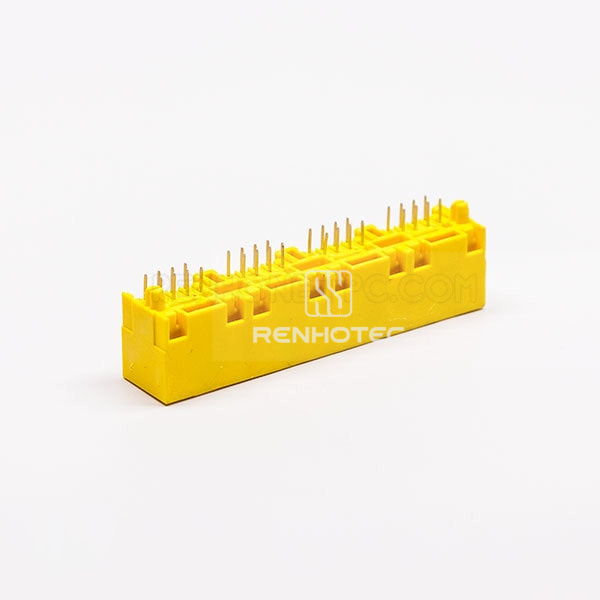 180 Degree RJ45 Female Socket Connector 4 Port 8P Yellow Unshield Without LED