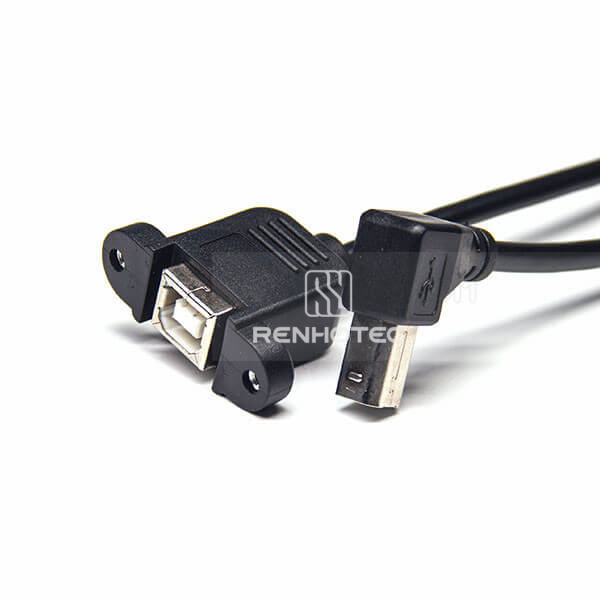 USB B Female Connector to Type B Male Left Angle for OTG Cable