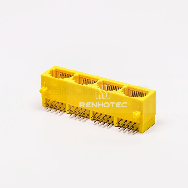 4 Port RJ45 Female modular 90 Degree Connector 8P Yellow Unshield Without LED