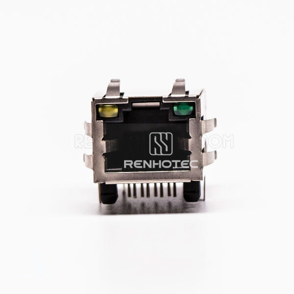 RJ45 Connector Female 1 Port 90 Degree with Shield and with LED