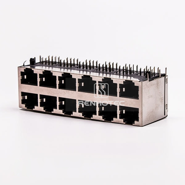 12 Port RJ45 Connector 2*6 Female Double Row Right Angle with Shield Without LED for PCB