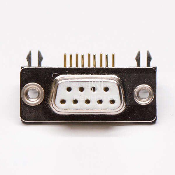 D-SUB 9 Pin Connector Female Right Angle Harpoon Through Hole for PCB Mount