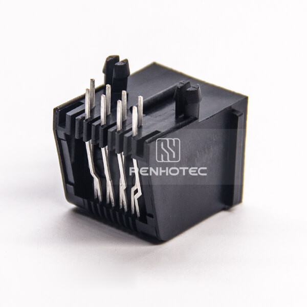 RJ45 Unshielded Without LED Black Plastic Shell 90 Degree Socket Through Hole