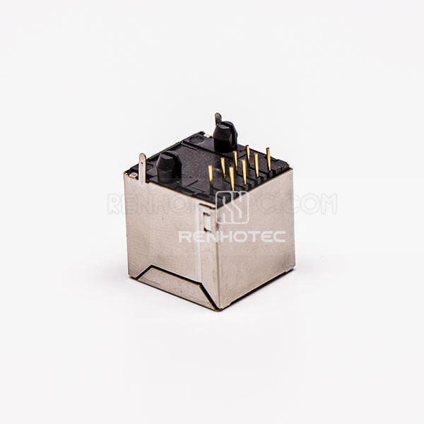 RJ45 Female 1 Port 8P Straight Gold Plated With Shield Without LED