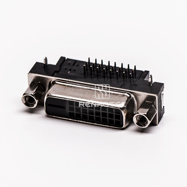 DVI-D 24+1 Female Right-Angle PCB Connector with Nut