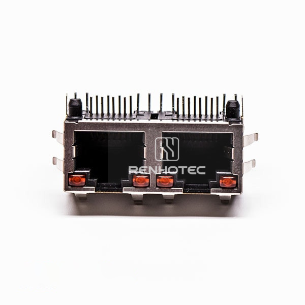 90 Degree RJ45 Connector Jack 2 Port with Shield and with LED for PCB