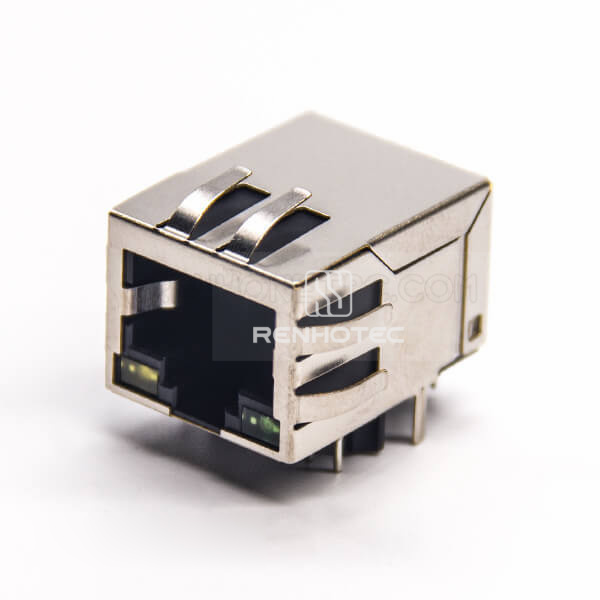 RJ45 8P8C LED DIP Type Right Angle PCB Mount with EMI Modular Connector