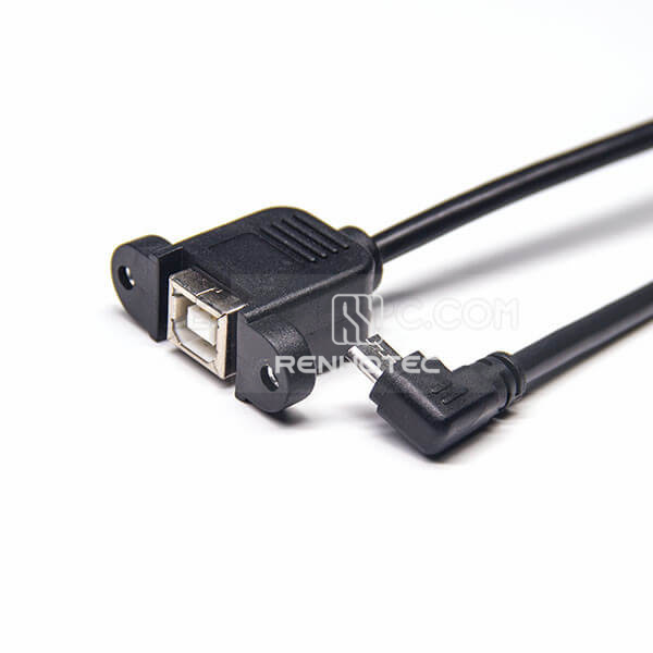 USB Type B Female Straight to Left Angle Micro USB Male Cable