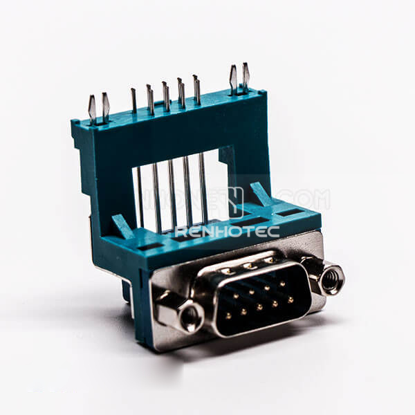 D-SUB 9 Pin Solder Male Green Right Angle Elevated Type for PCB Mount Connector