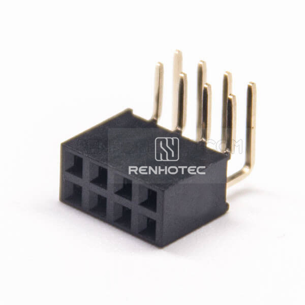 Right Angle Double Row Female Header 8 Pin 2.0mm Pitch Dip