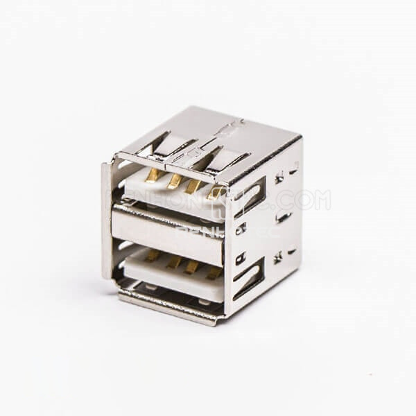 Dual Port Female Straight Through Hole USB Connector for PCB Mount