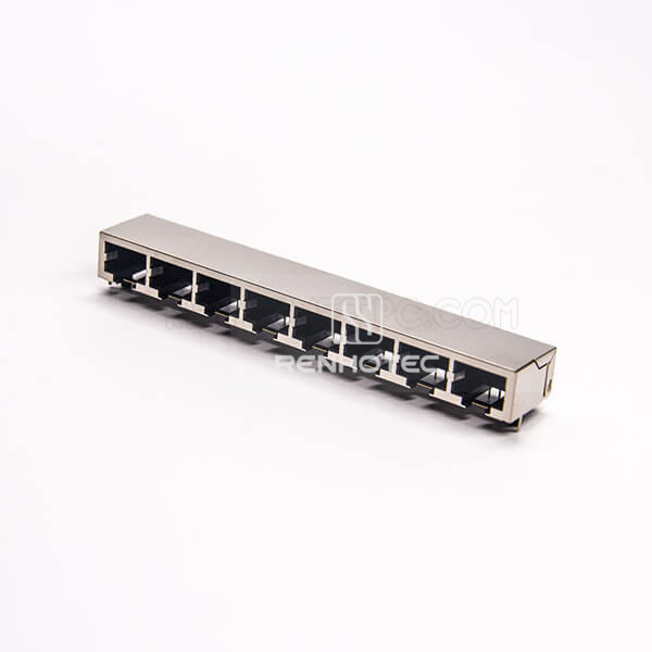 8 Port RJ45 Socket Netword Connector 90 Degree 8p8c Shielded DIP Type PCB Mount