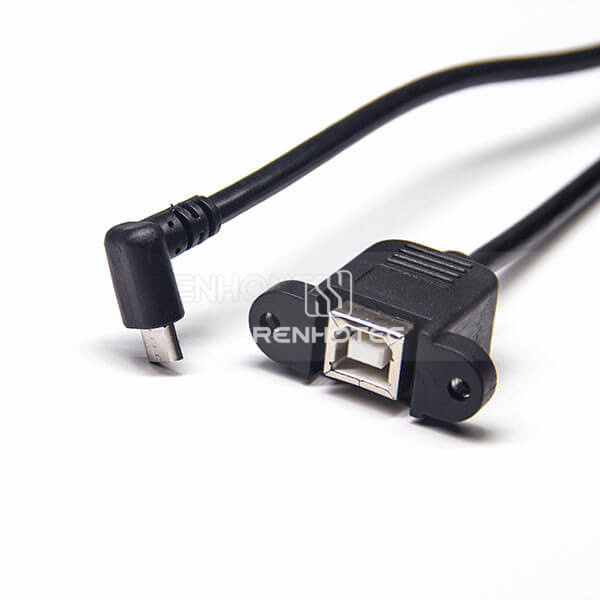 USB Type B Cable OTG Female Straight to Micro USB Male Down Angle