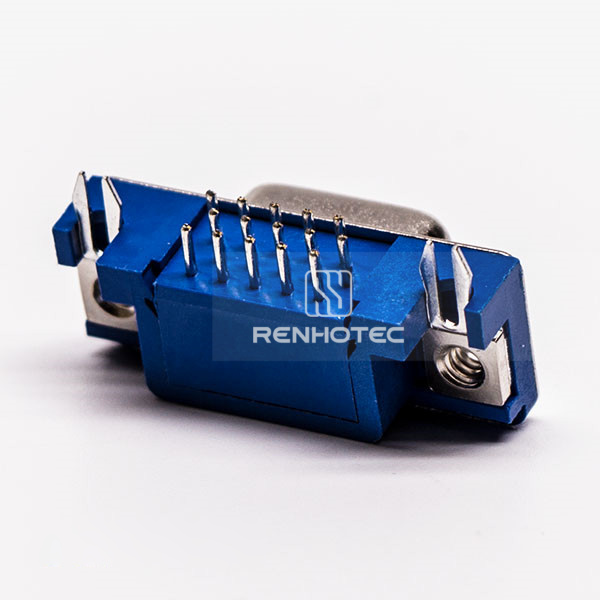 HD D-SUB 15 Pin 90 Degree Blue 3.08 Staking Type Through Hole for PCB Mount