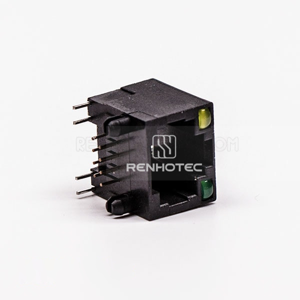 RJ45 Female 8 Pin Connector 1 Port Black Right Angle Unshield With LED for PCB
