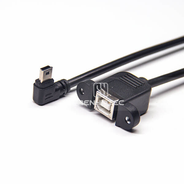 Mini B USB Cable Male Left Angle to Type B Female with Screw Holes OTG Cable