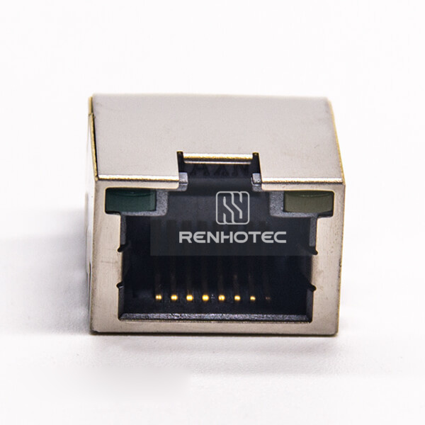 RJ45 Right Angle Single Port Female Connector Through Hole for PCB Mount Offset Type with LED