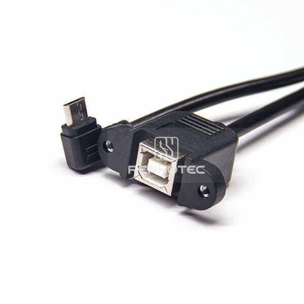 USB Type B Female Straight to Left Angle Micro USB Male Cable