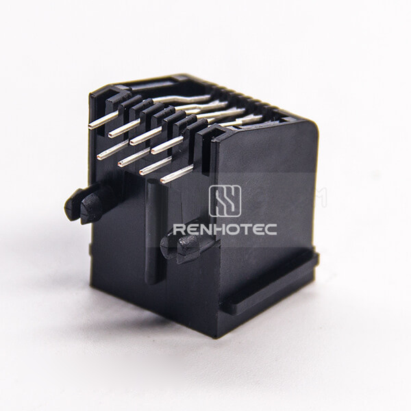 RJ45 Unshielded Without LED Black Plastic Shell 90 Degree Socket Through Hole