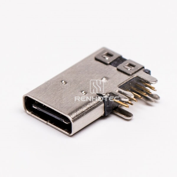 Through Hole USB Type C Female 90 Degree Flag Type
