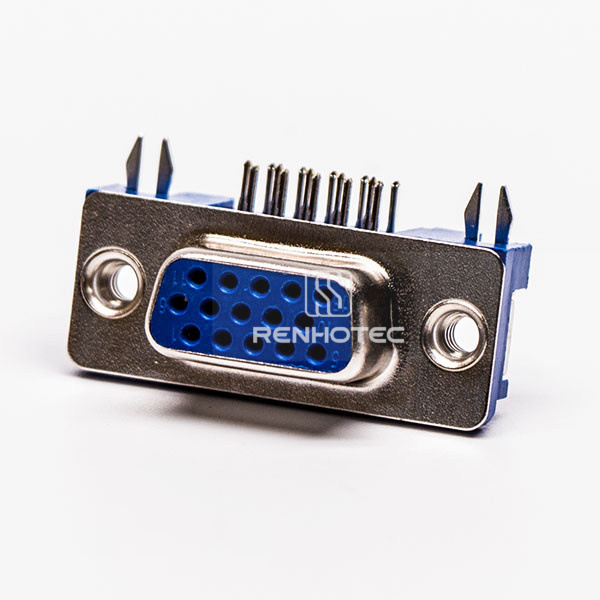 HD D-SUB 15 Pin 90 Degree Blue 3.08 Staking Type Through Hole for PCB Mount