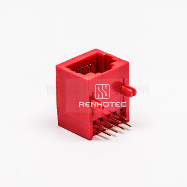 RJ45 Female Jack 90 Degree Connector Red 1 Port 8P8C Unshield Without LED