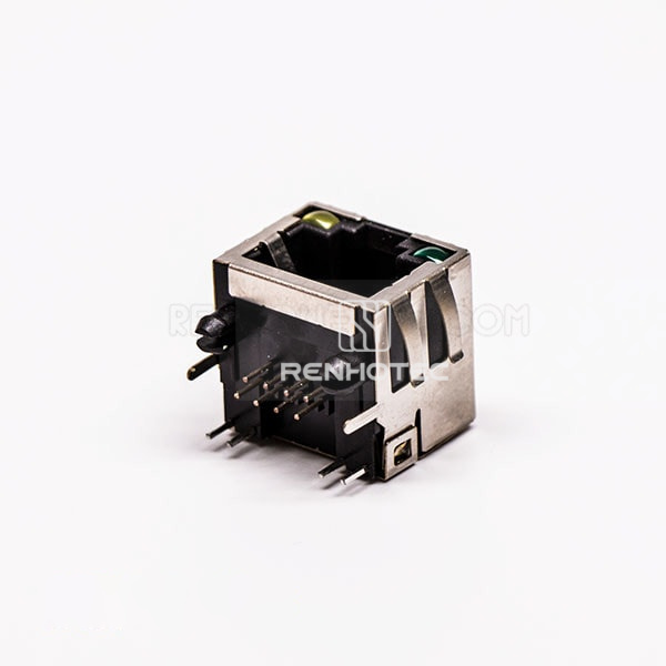 RJ45 Connector Female 1 Port 90 Degree with Shield and with LED
