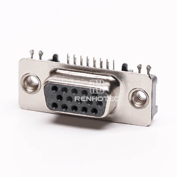 15 Pin HD D-SUB Right Angle Jack Through Hole Staking Type Black