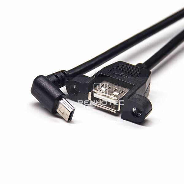 Mini USB Cable 1M Extension Down Angle Male to Type A Female Straight with Screw Holes
