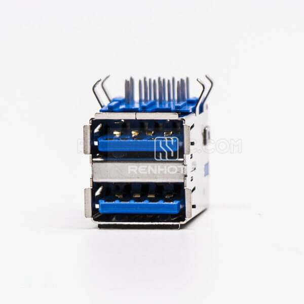 USB 3.0 Dual Port Type A Female Right Angle Through Hole