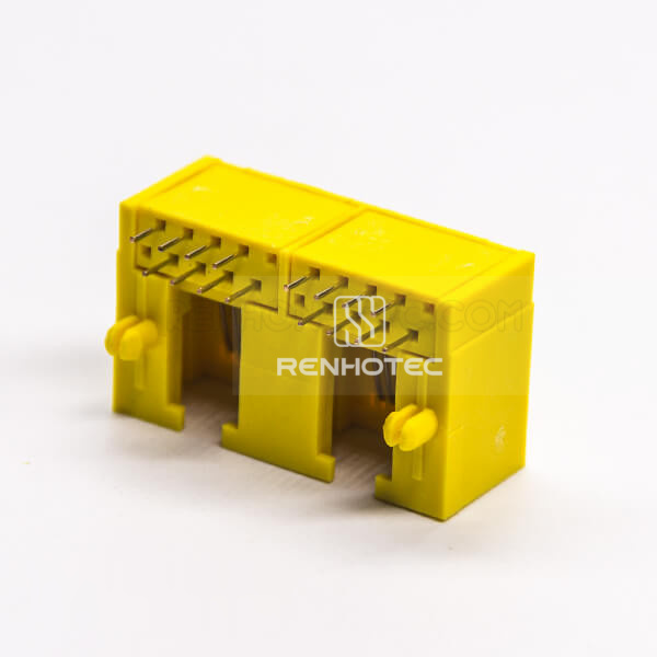 RJ45 Dual Coupler 1x2 Port Yellow Plastic 8P8C Shell Network Connector Right Angle Unshielded