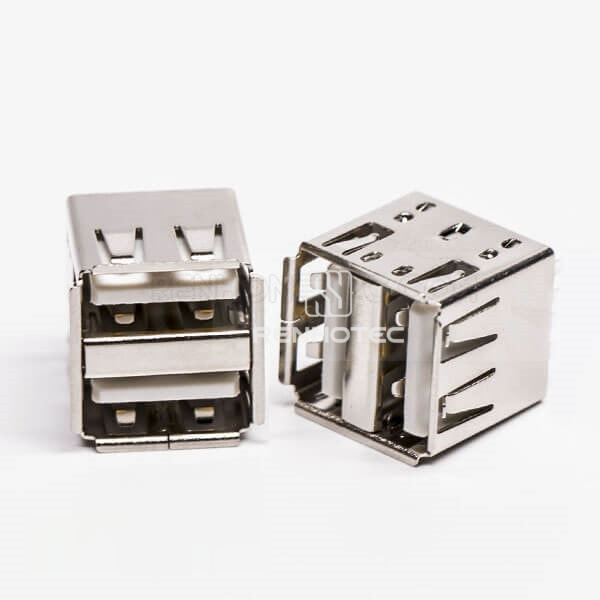 Dual Port Female Straight Through Hole USB Connector for PCB Mount