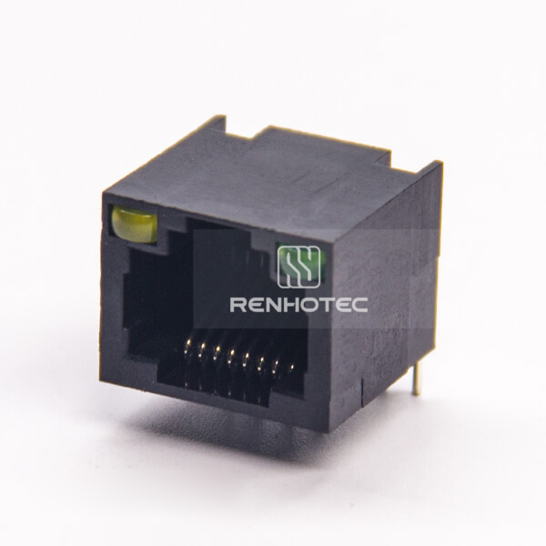 R45 with LED Black Plastic Shell Unshielded Right Angle Through Hole