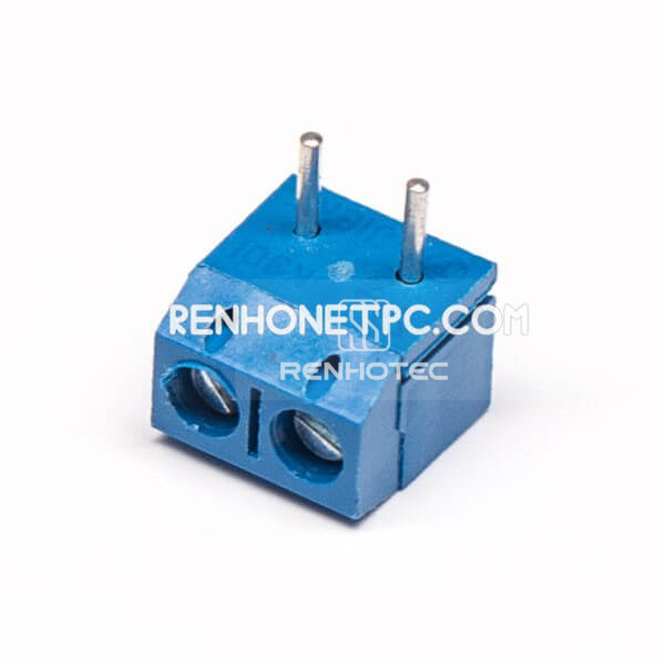 PCB Mount Screw Terminal Block Angled 2pin Through Hole Blue