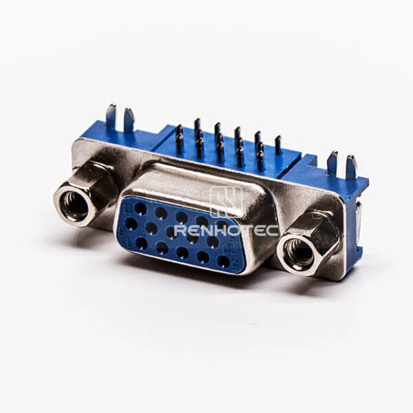DB 15 90 Degree High Density Blue Female Through Hole for PCB Mount