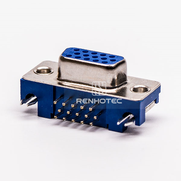 HD D-SUB 15 Pin 90 Degree Blue 3.08 Staking Type Through Hole for PCB Mount