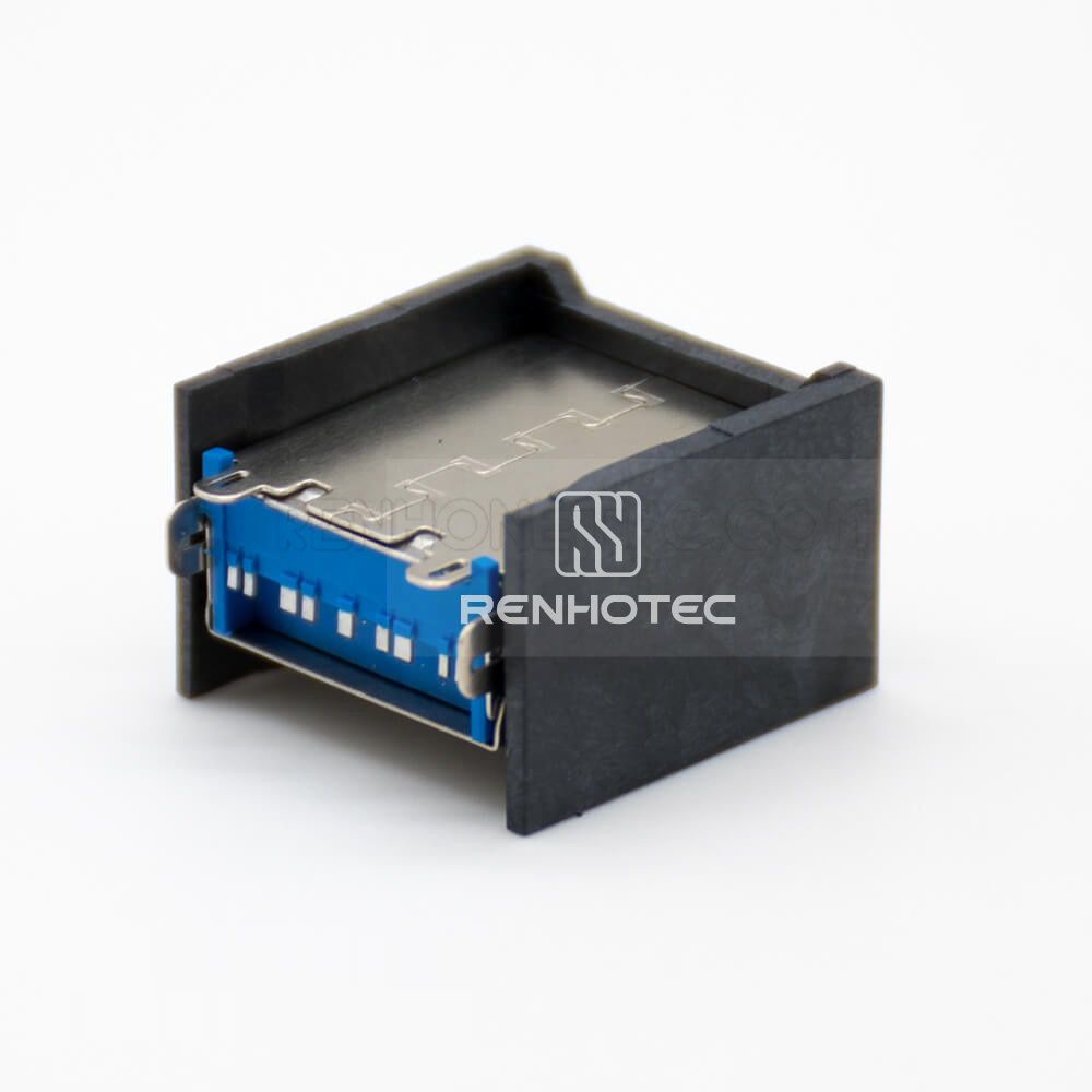 USB A Female Connector Dual 3.0 Straight 9 Pin Through Hole Metal Shell SMT Type