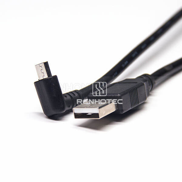 Right Angle Micro USB Plug to 2.0 A Male Straight 1M Extension Cable