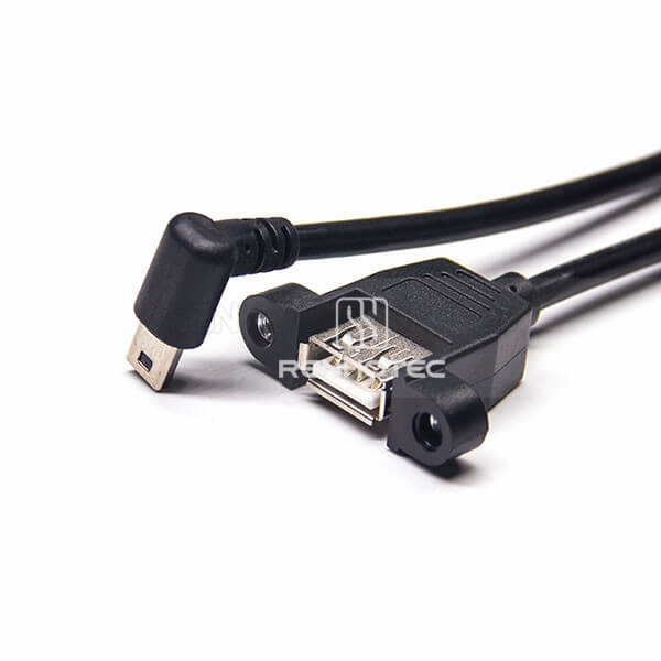 Type A Female Cable USB 2.0 Straight to Mini USB Down Angle Male