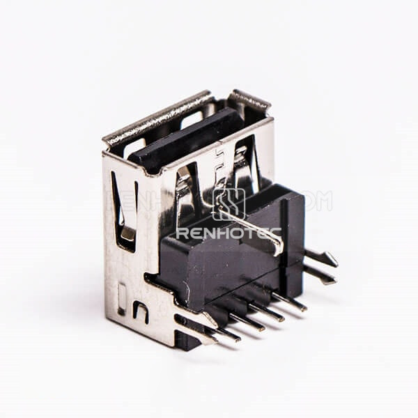 Right Angle Female USB Through Hole Harpoon for PCB Mount